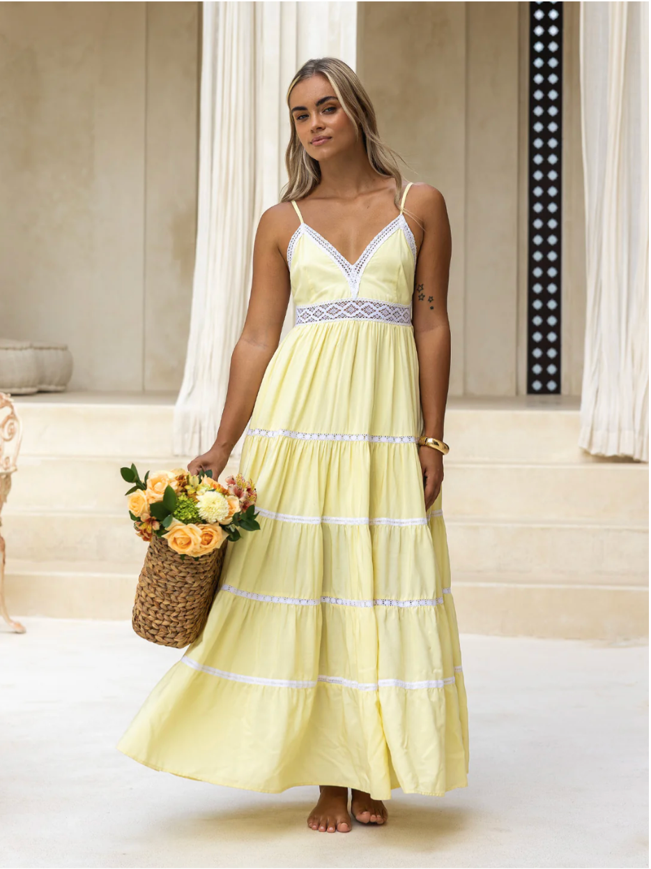 buttery yellow maxi dress Vestido Maxi de Satn Norah - Butter Yellow